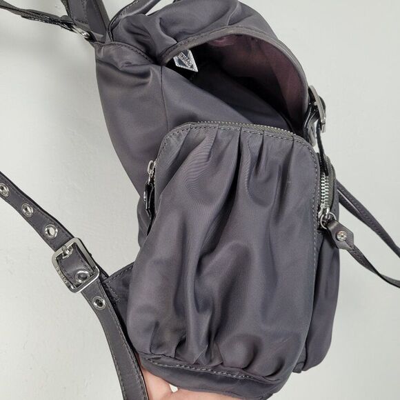 MZ Wallace Marlena Backpack Nylon Silver Hardware Leather Trim Gray - Picture 4 of 16